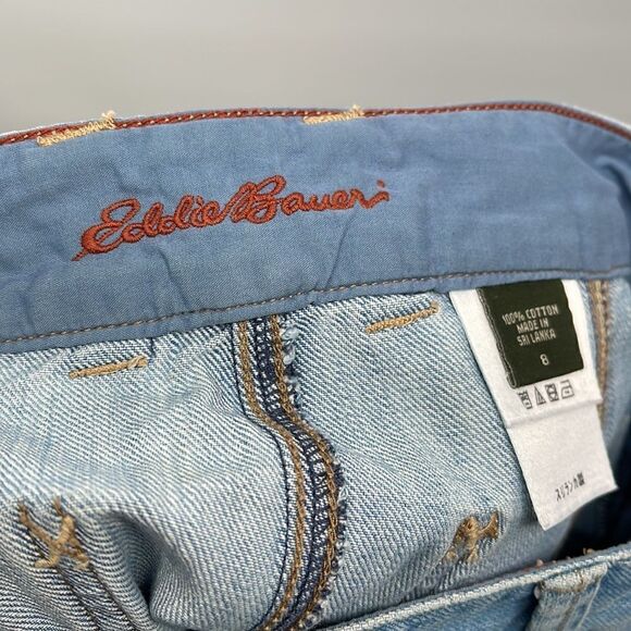 Eddie Bauer denim midi skirt front button 100% cotton EUC 8 jean jeans a-line - Picture 7 of 8